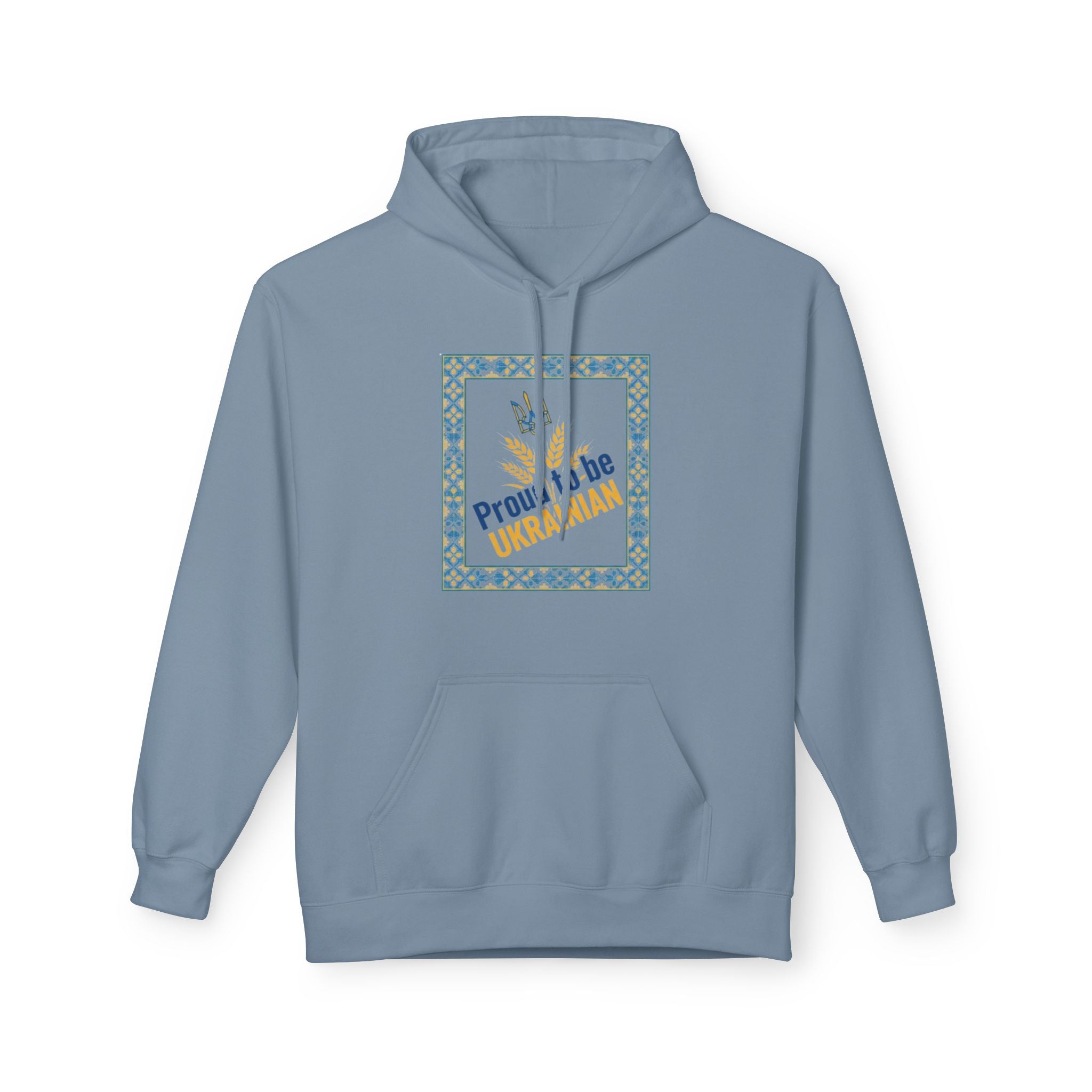 Proud to Be Ukrainian Hoodie — Blue & Yellow Trident Graphic