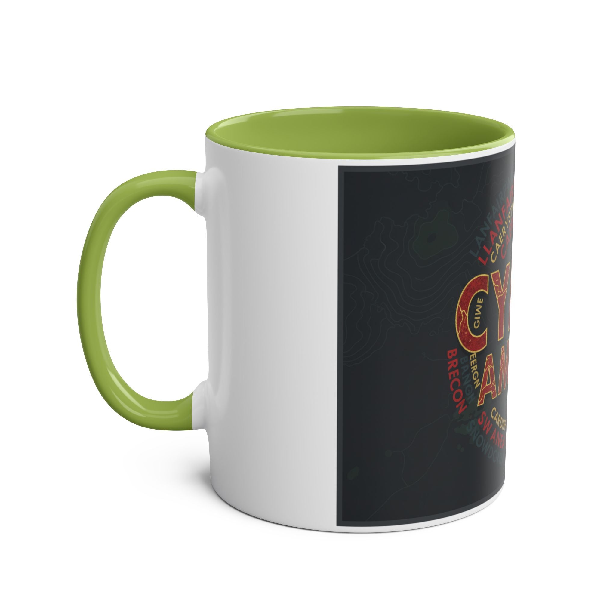 Cymru Am Byth Two-Tone 11oz Coffee Mug — Welsh Pride Map & Place Names