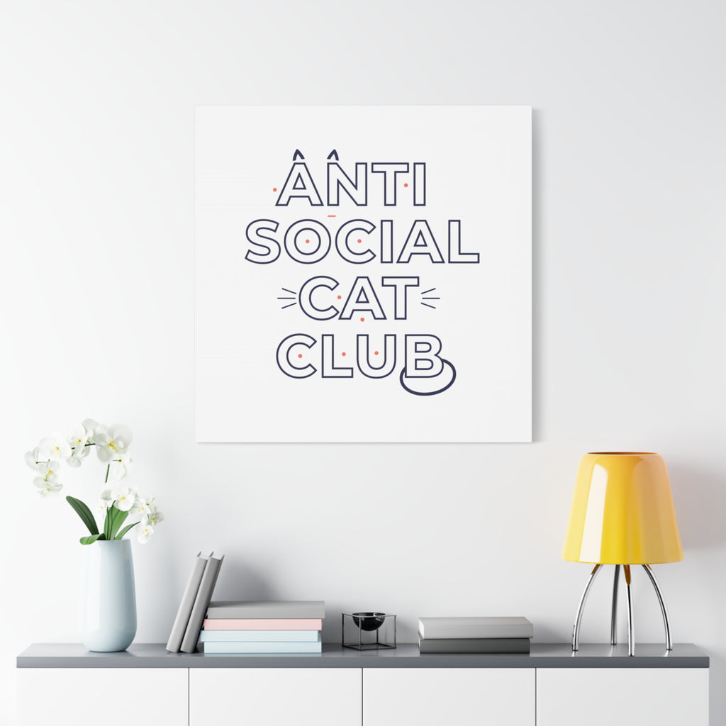 Anti Social Cat Club Canvas | Outline-Only Typography, Hollow Letter Art