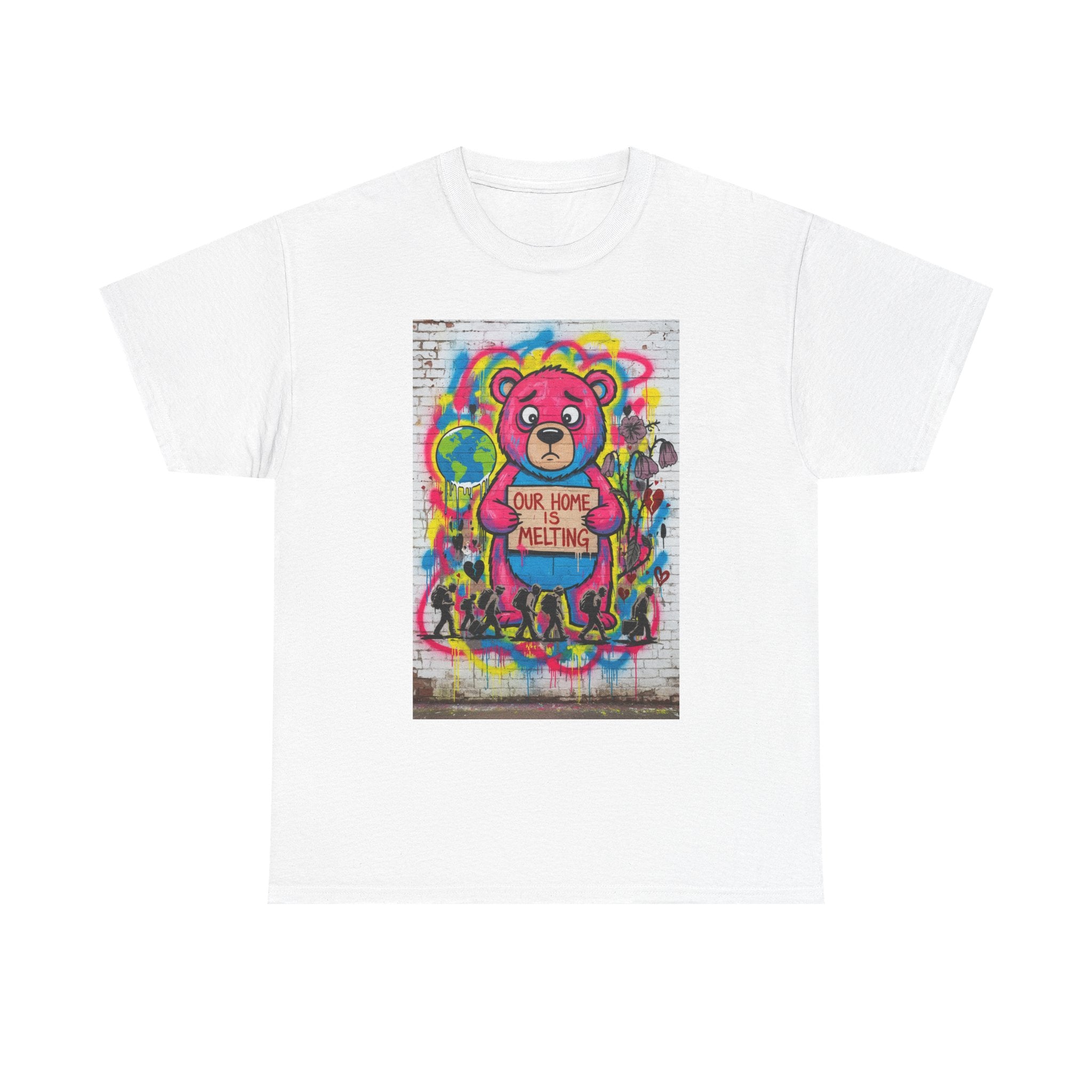 Climate Change Bear T-Shirt — "Our Home Is Melting" Street Art Tee