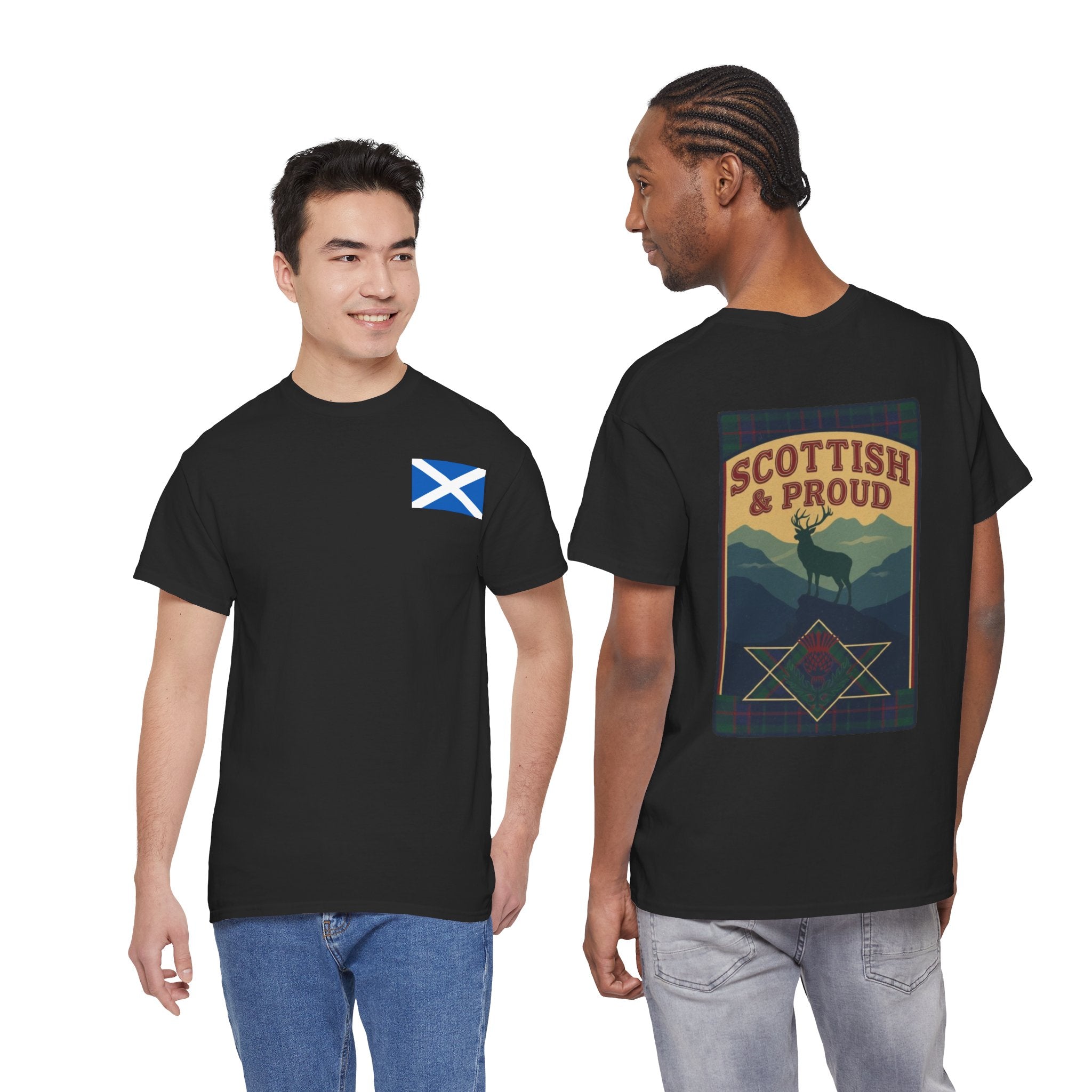 Scottish & Proud T‑Shirt — Retro Stag Scotland Flag Tee