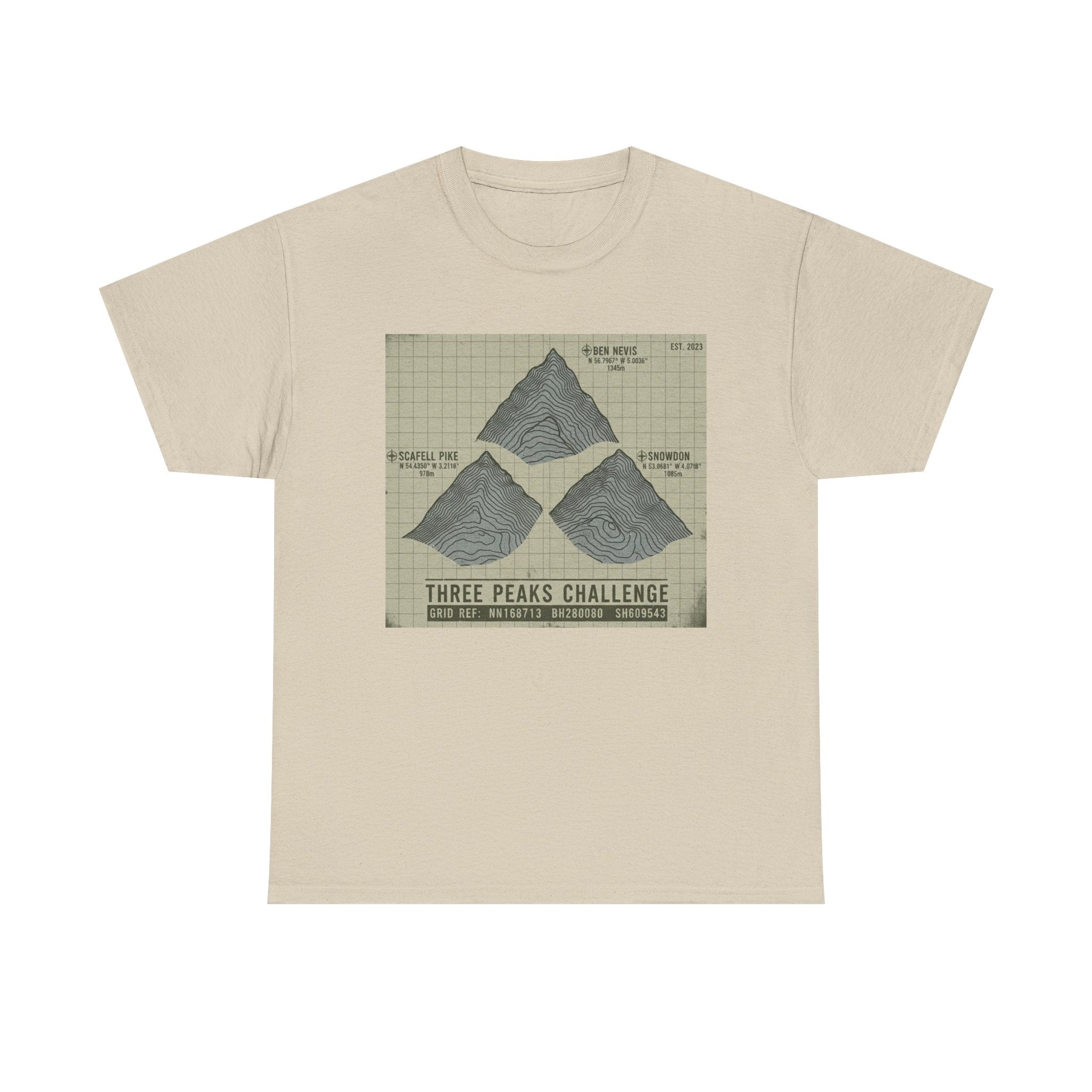 Three Peaks Challenge Graphic T-Shirt — Retro UK Mountain Summit Tee
