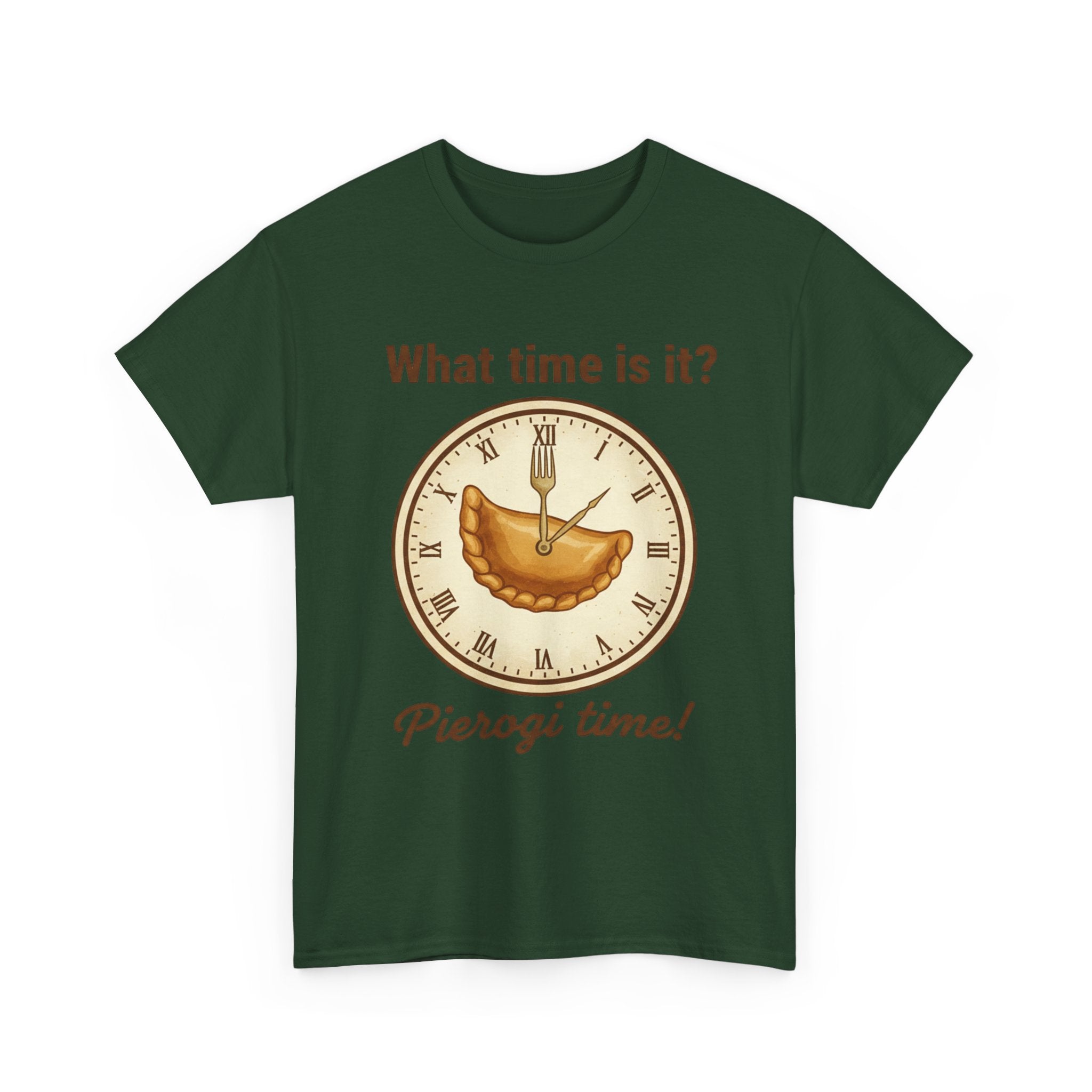 Pierogi Time T‑Shirt — "What time is it? Pierogi time!" Vintage Clock Food Tee
