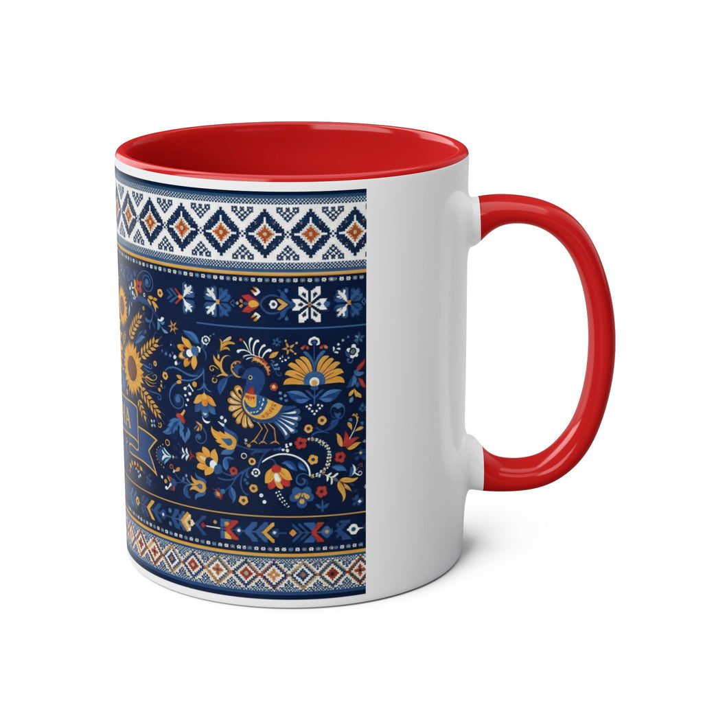 Ukraine Sunflowers Ceramic Mug — Two-Tone 11oz Coffee Cup with Ukrainian Folk Pattern