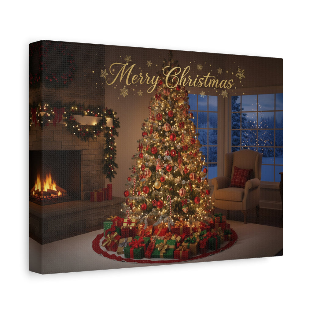Merry Christmas Holiday Canvas Wall Art — Festive Living Room Christmas Tree Print