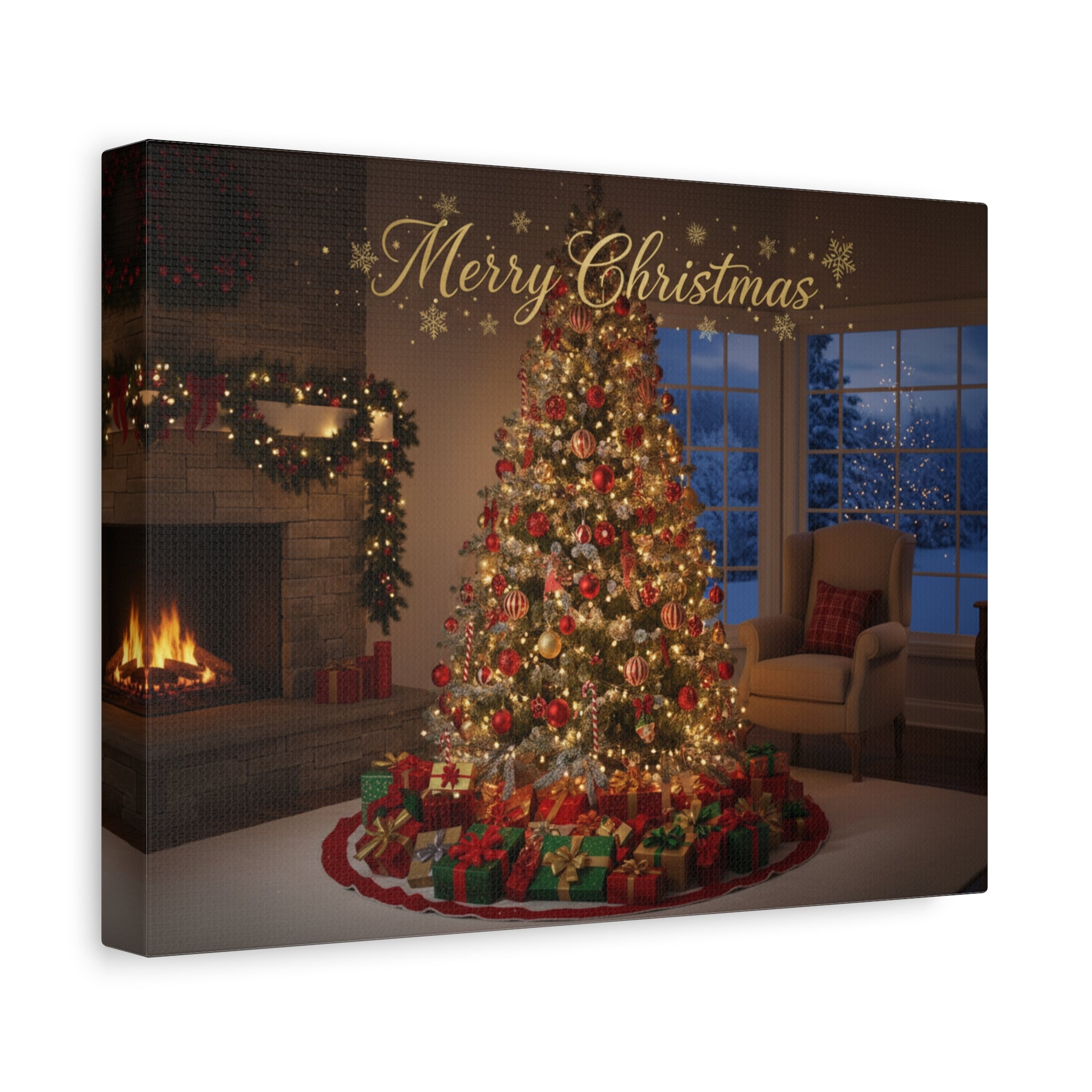 Merry Christmas Holiday Canvas Wall Art — Festive Living Room Christmas Tree Print
