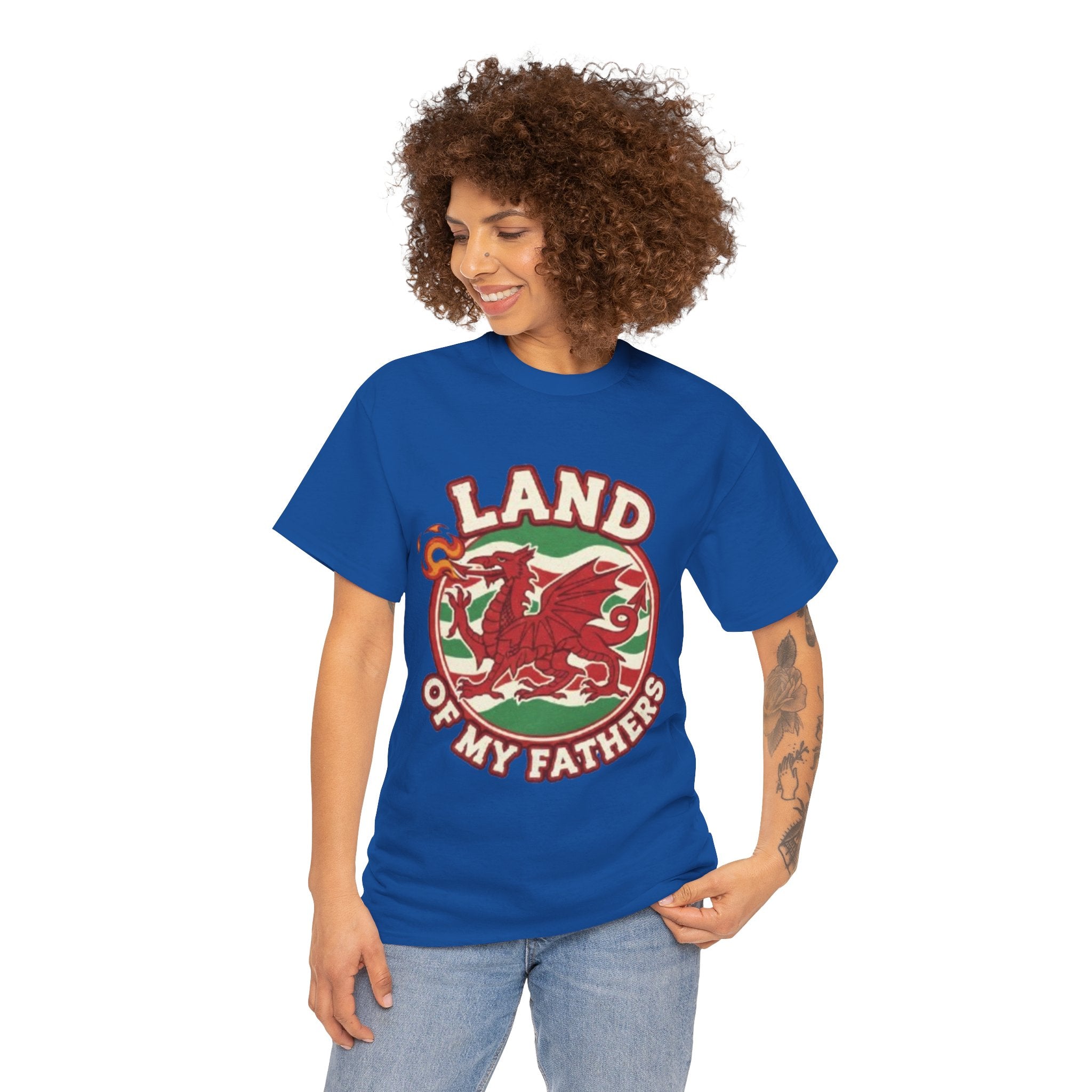 Land of My Fathers T‑Shirt — Welsh Dragon Vintage Crest Tee