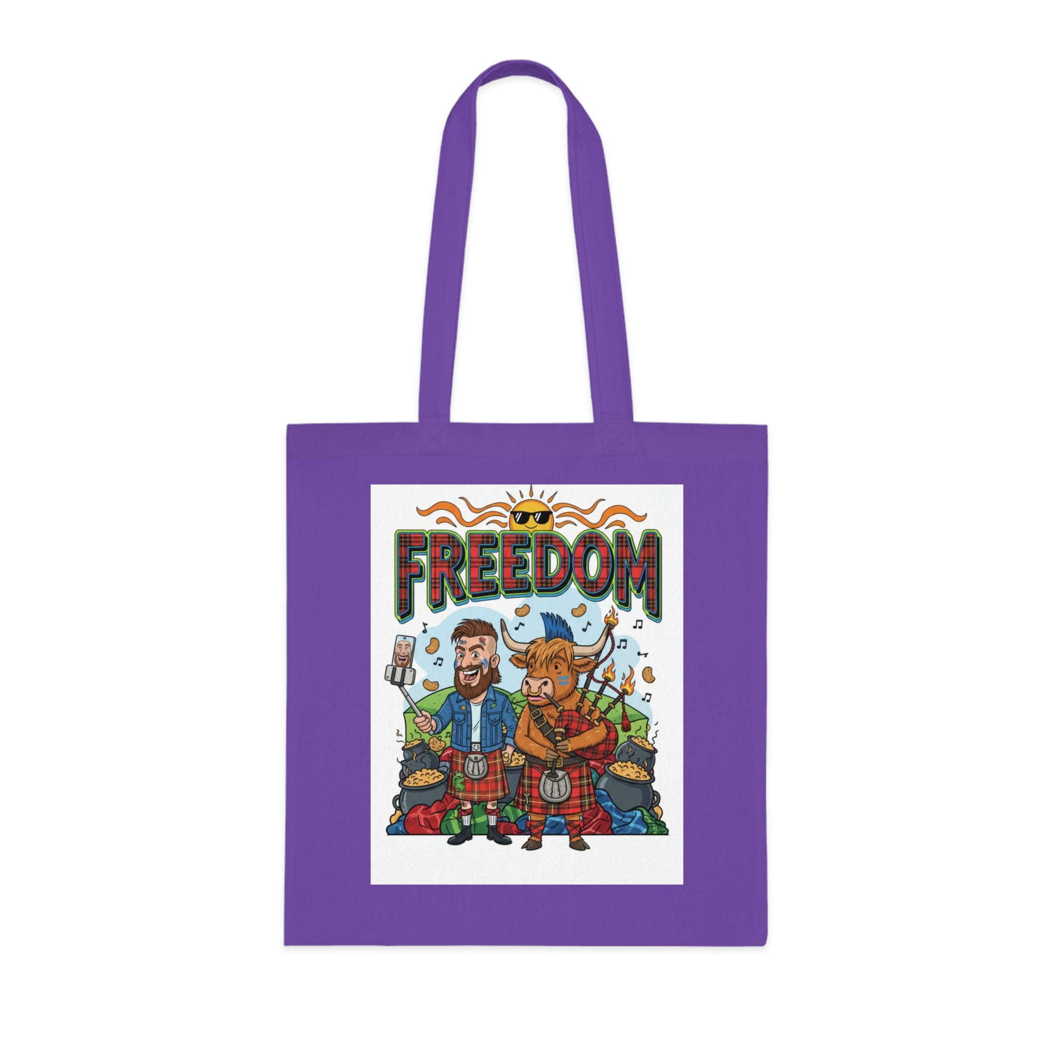 Freedom Scottish Highlanders Cotton Tote — Funny Kilted Bagpipes Design