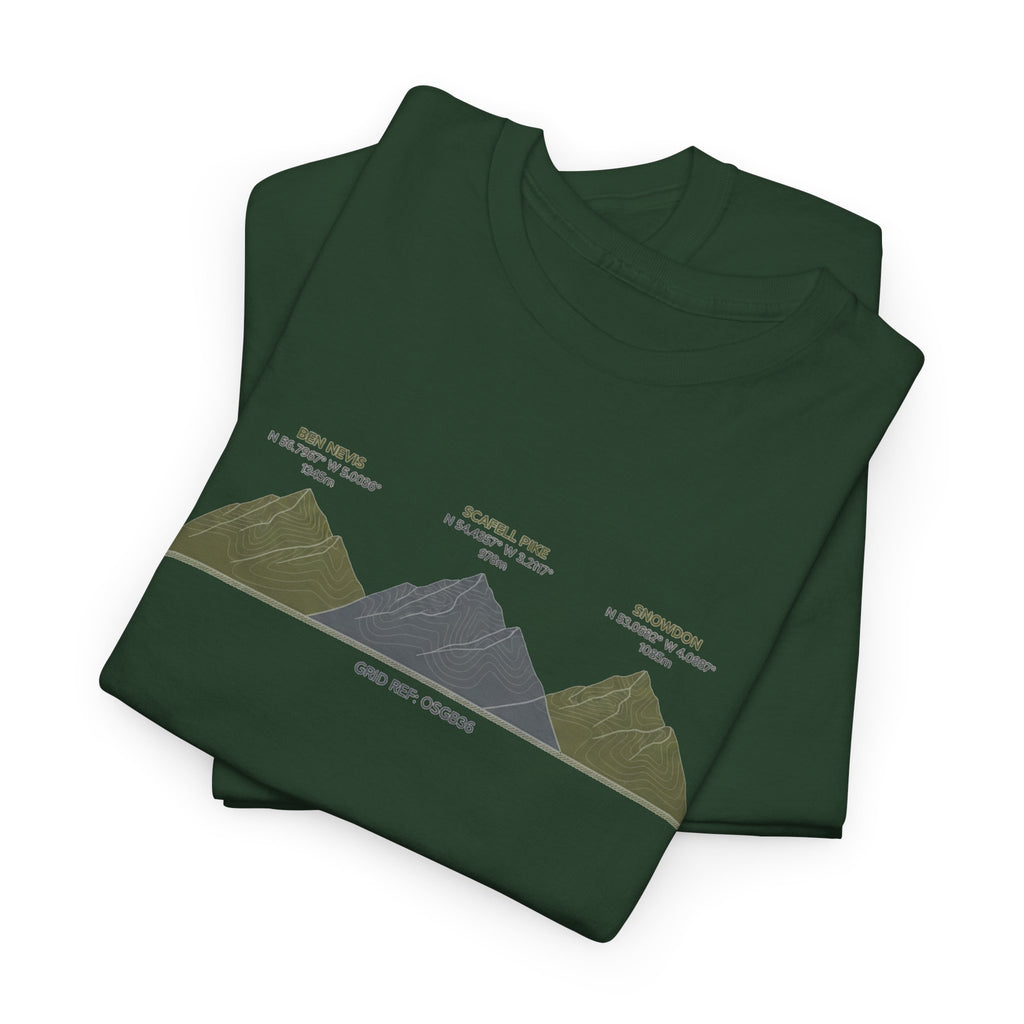 Three Peaks Challenge Graphic T-Shirt — Retro UK Mountain Hiking Tee