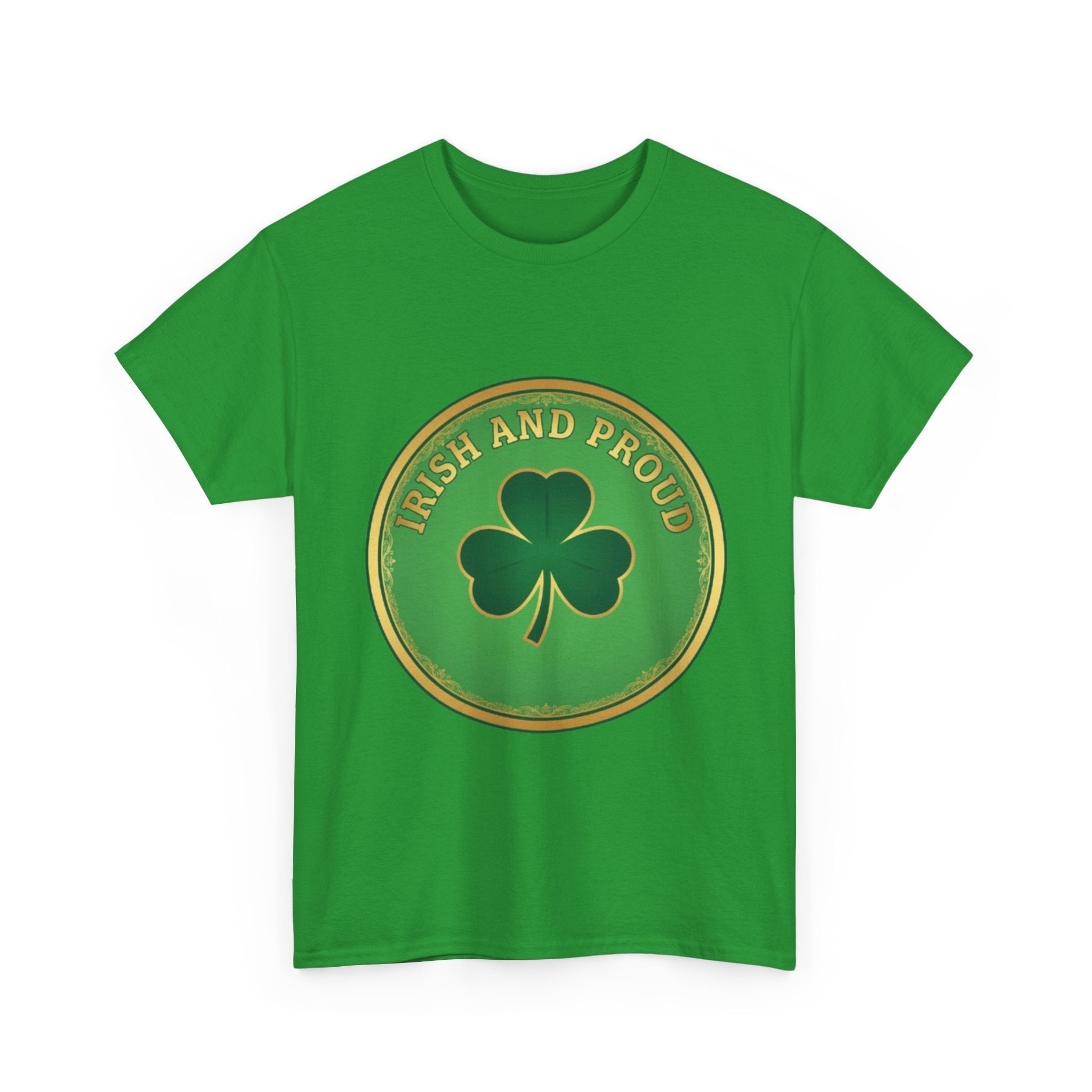 Irish and Proud T-Shirt — Green Shamrock Emblem Tee for St. Patrick's Day
