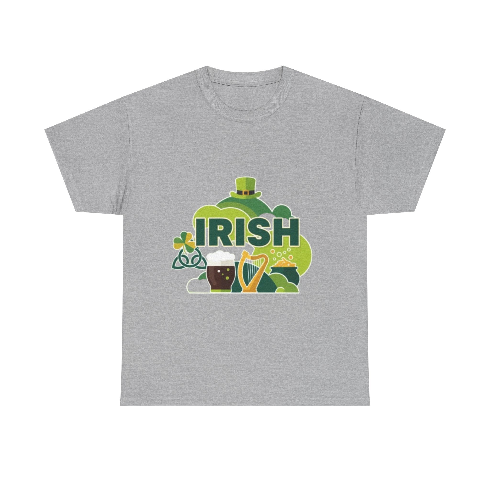 Irish St. Patrick's Day T-Shirt — Shamrock, Harp & Leprechaun Hat Design