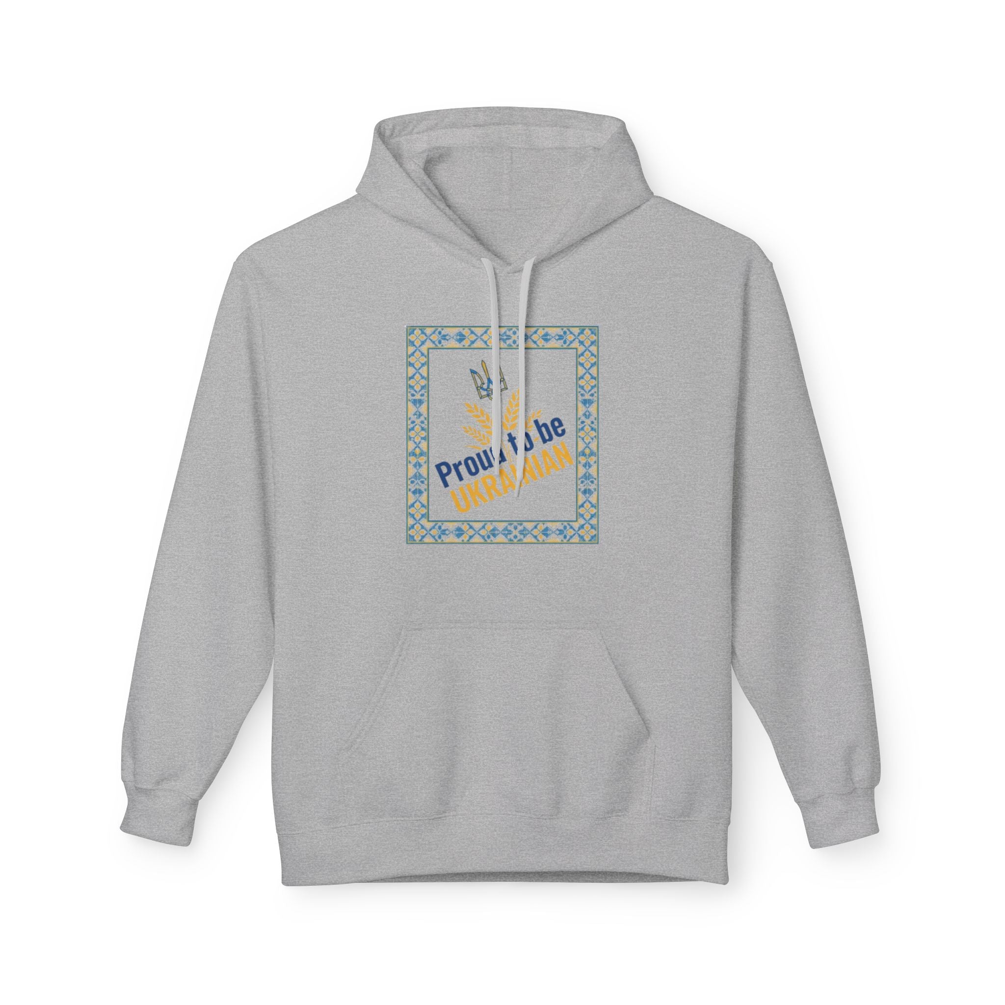 Proud to Be Ukrainian Hoodie — Blue & Yellow Trident Graphic