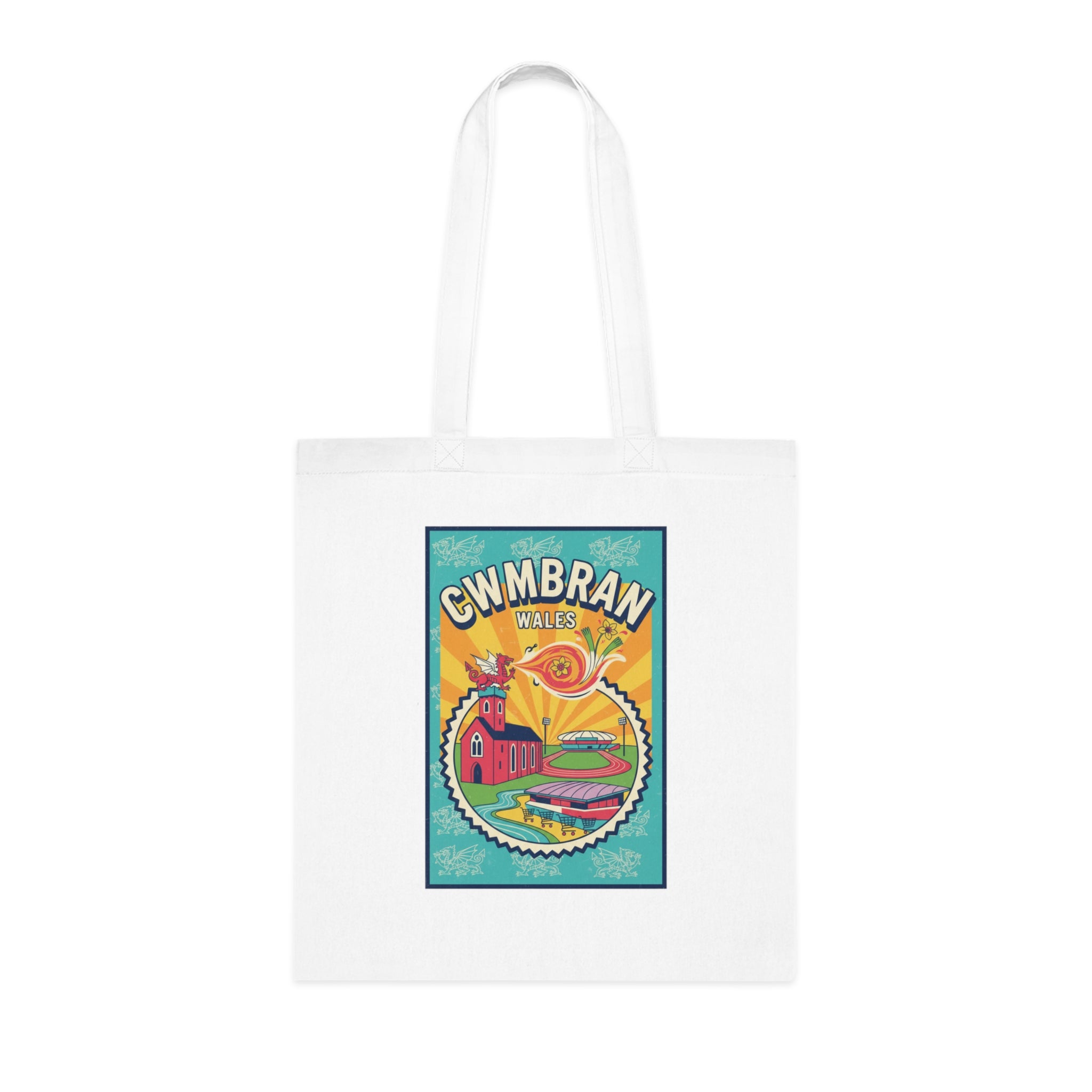 Cwmbran Wales Retro Travel Poster Cotton Tote Bag