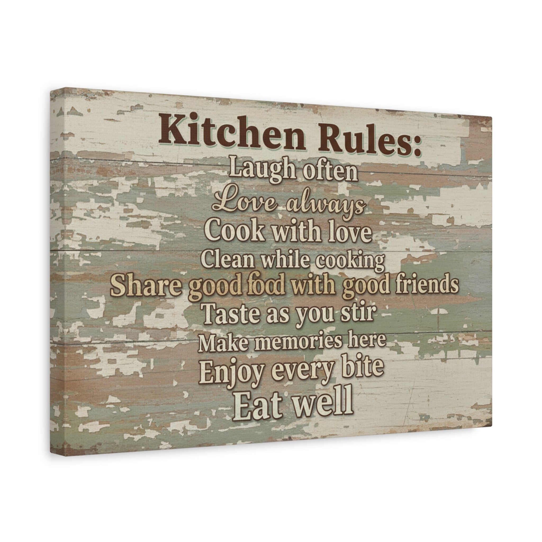 Kitchen Rules Canvas Wall Art – Rustic Farmhouse Kitchen Sign with Inspirational Cooking Quotes