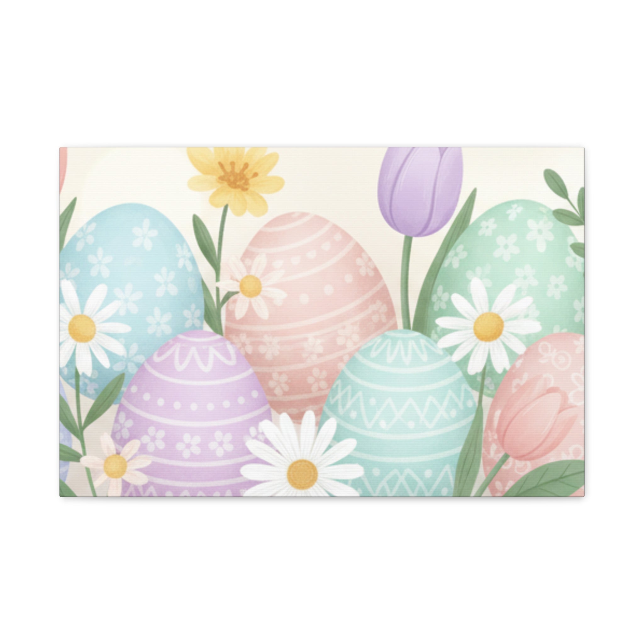 Easter Pastel Eggs Canvas Art – Floral Spring Matte Stretched Wall Decor