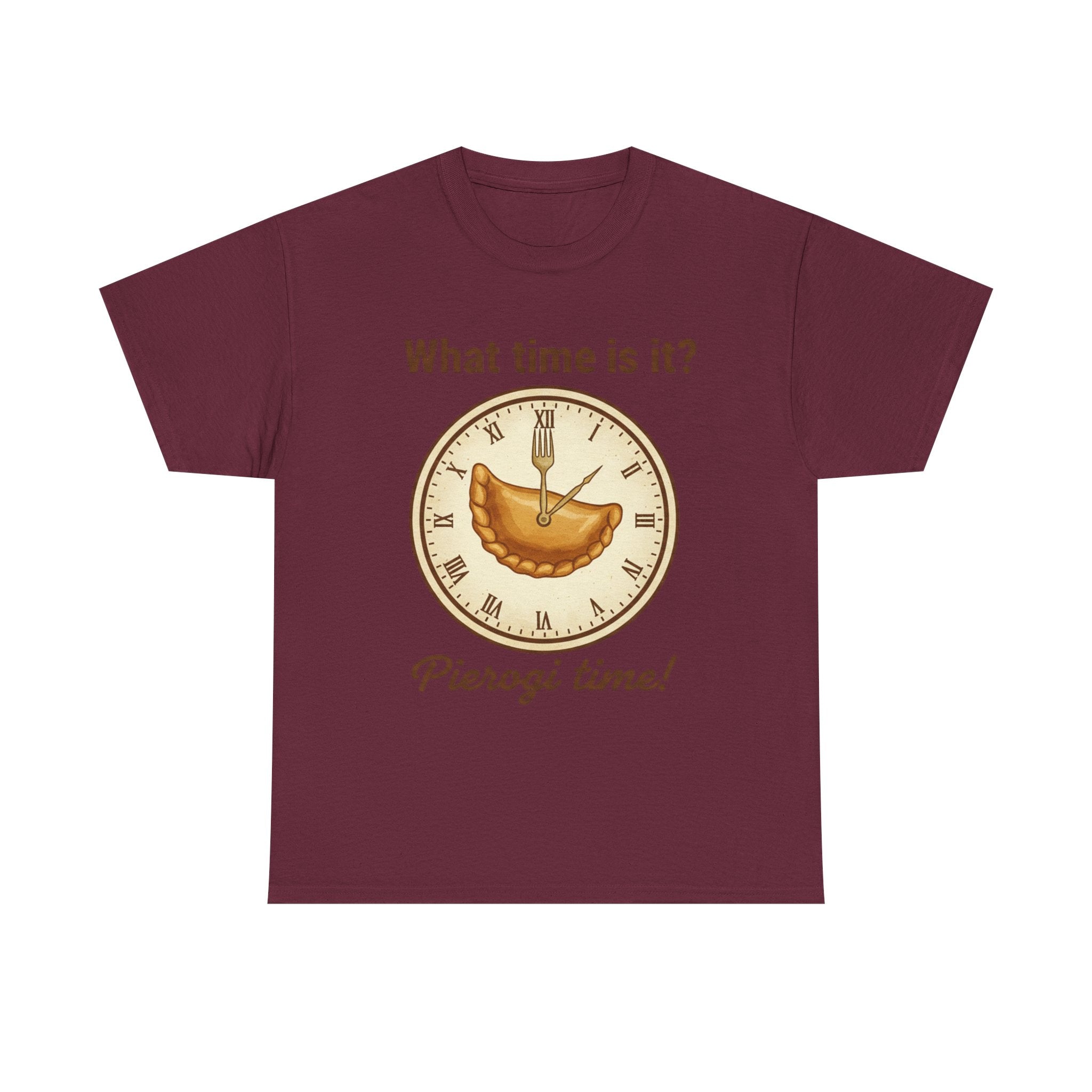 Pierogi Time T‑Shirt — "What time is it? Pierogi time!" Vintage Clock Food Tee