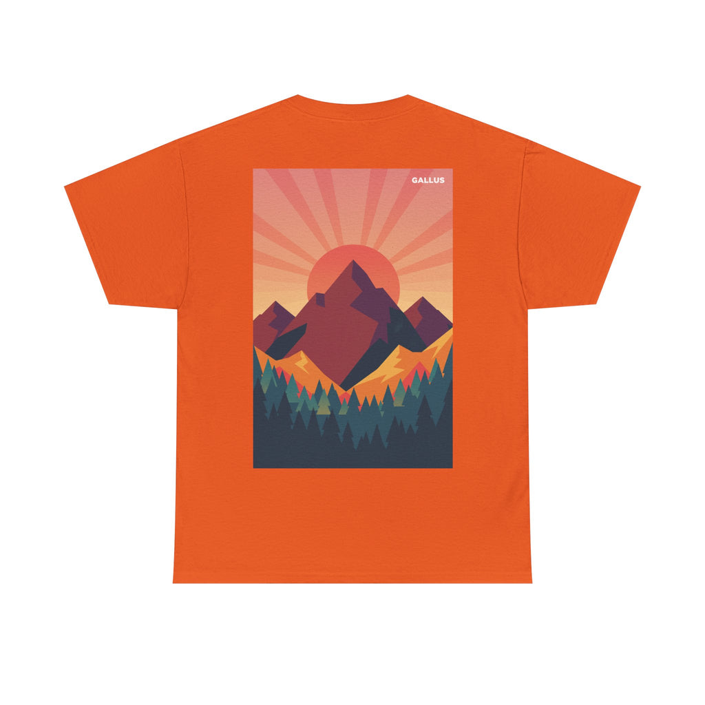 Mountain Sunset T-Shirt — Retro Nature Graphic Tee with 'GALLUS' Logo