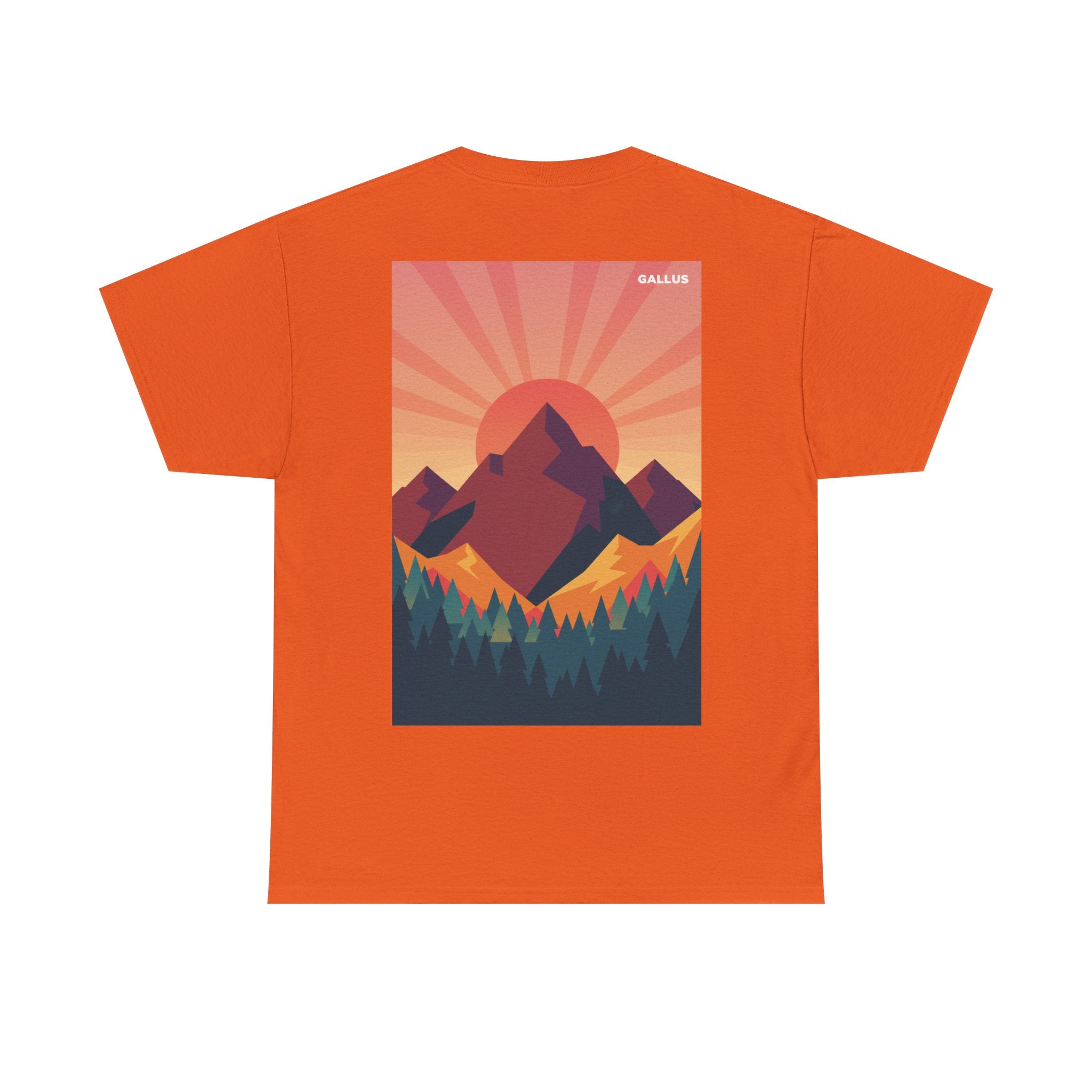 Mountain Sunset T-Shirt — Retro Nature Graphic Tee with 'GALLUS' Logo
