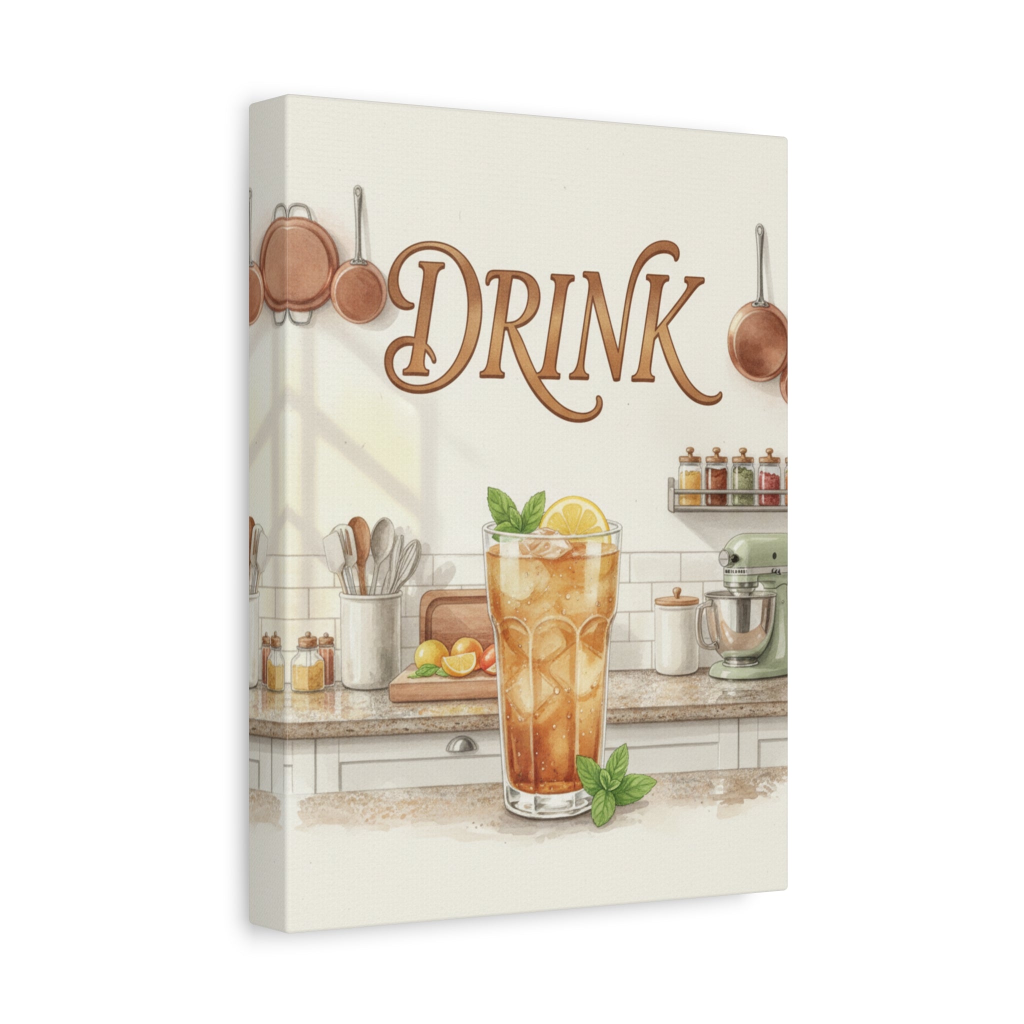Iced Tea Kitchen Canvas – 'Drink' Vintage Beverage Wall Art