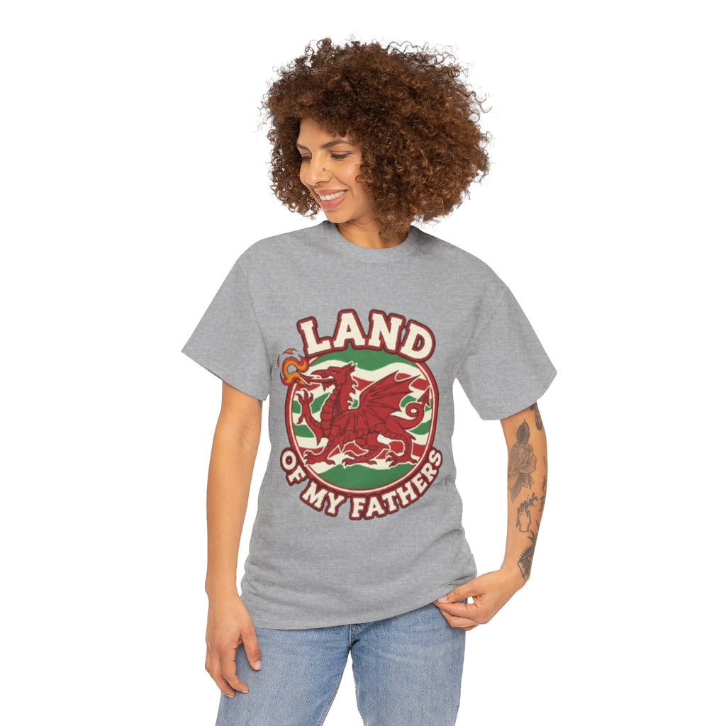 Land of My Fathers T‑Shirt — Welsh Dragon Vintage Crest Tee