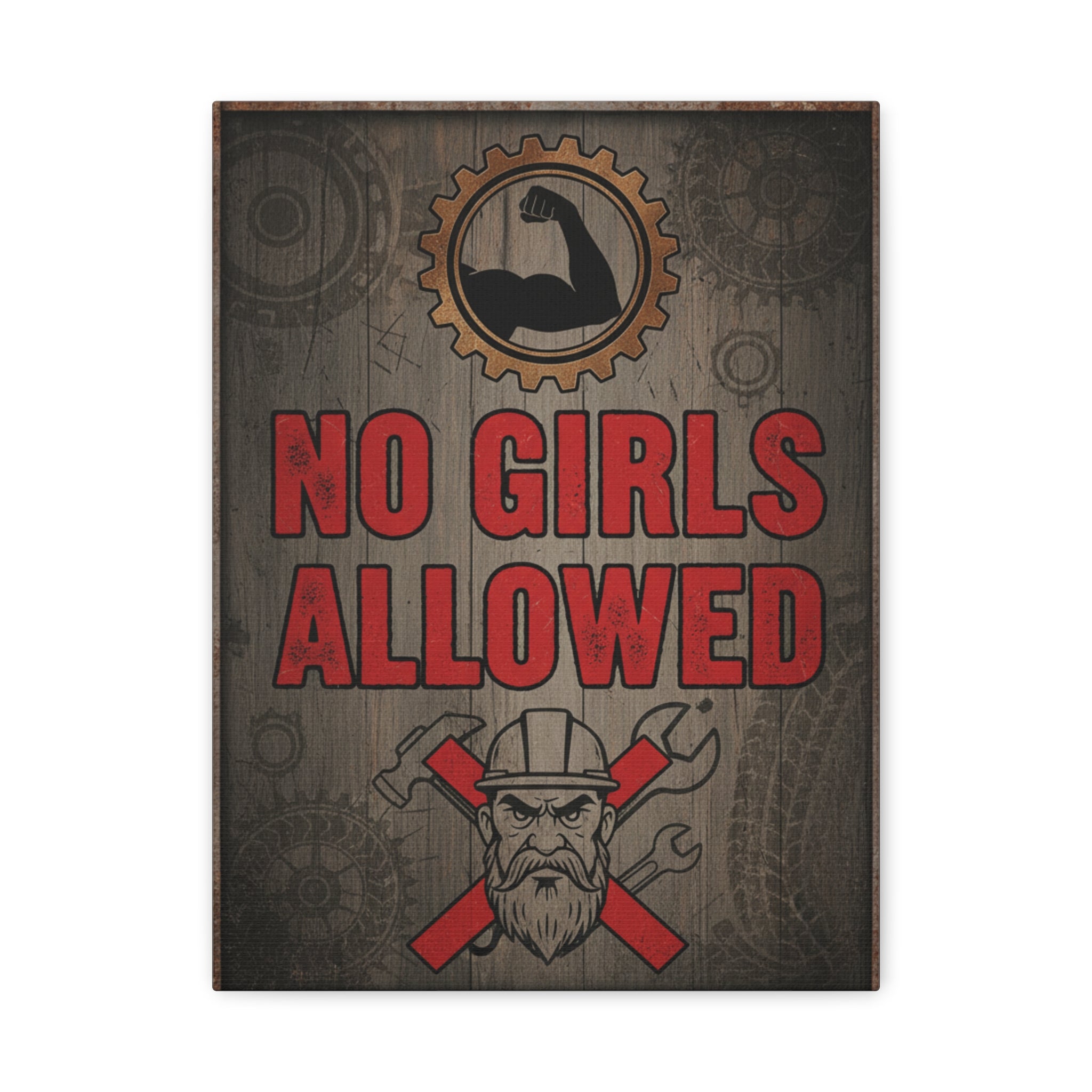 No Girls Allowed Canvas Wall Art - Retro Workshop Sign for Man Cave