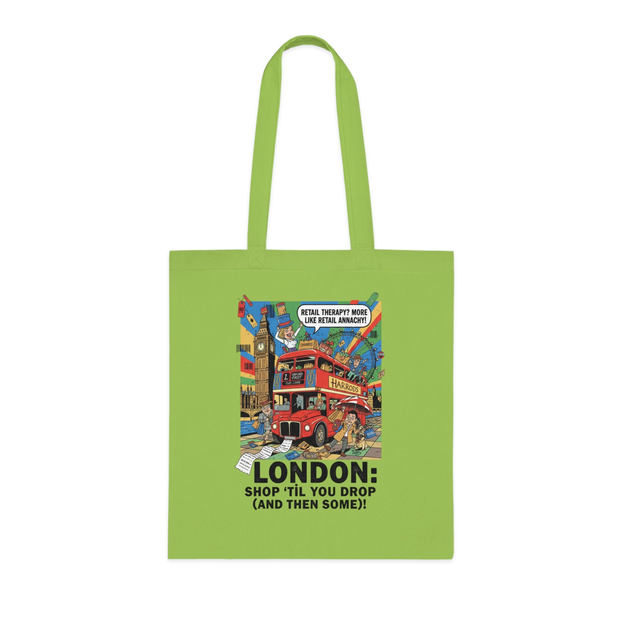 London Vintage Travel Tote Bag — "Shop 'Til You Drop (And Then Some)!" Cotton Shopper