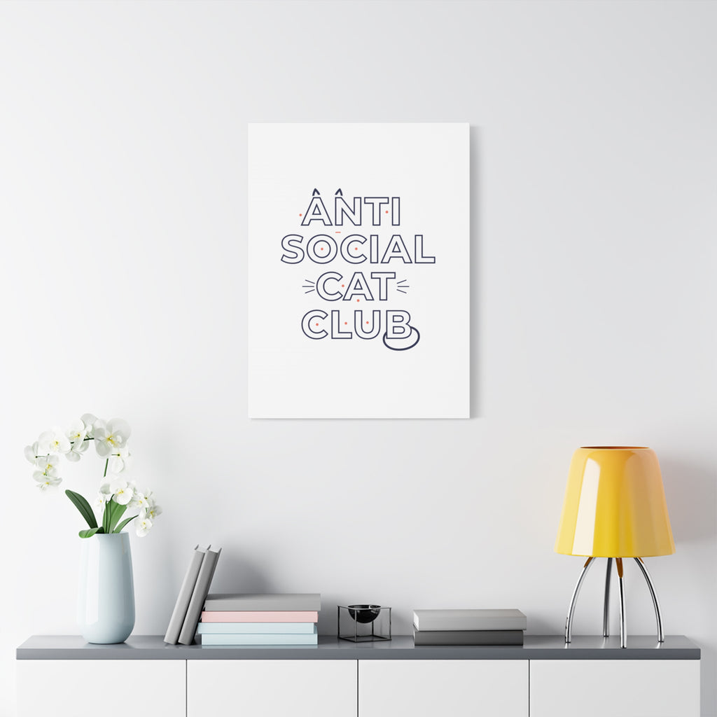 Anti Social Cat Club Canvas | Outline-Only Typography, Hollow Letter Art