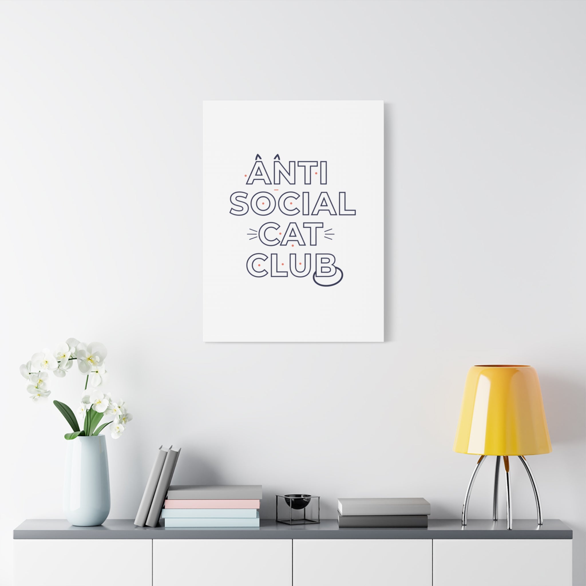 Anti Social Cat Club Canvas | Outline-Only Typography, Hollow Letter Art