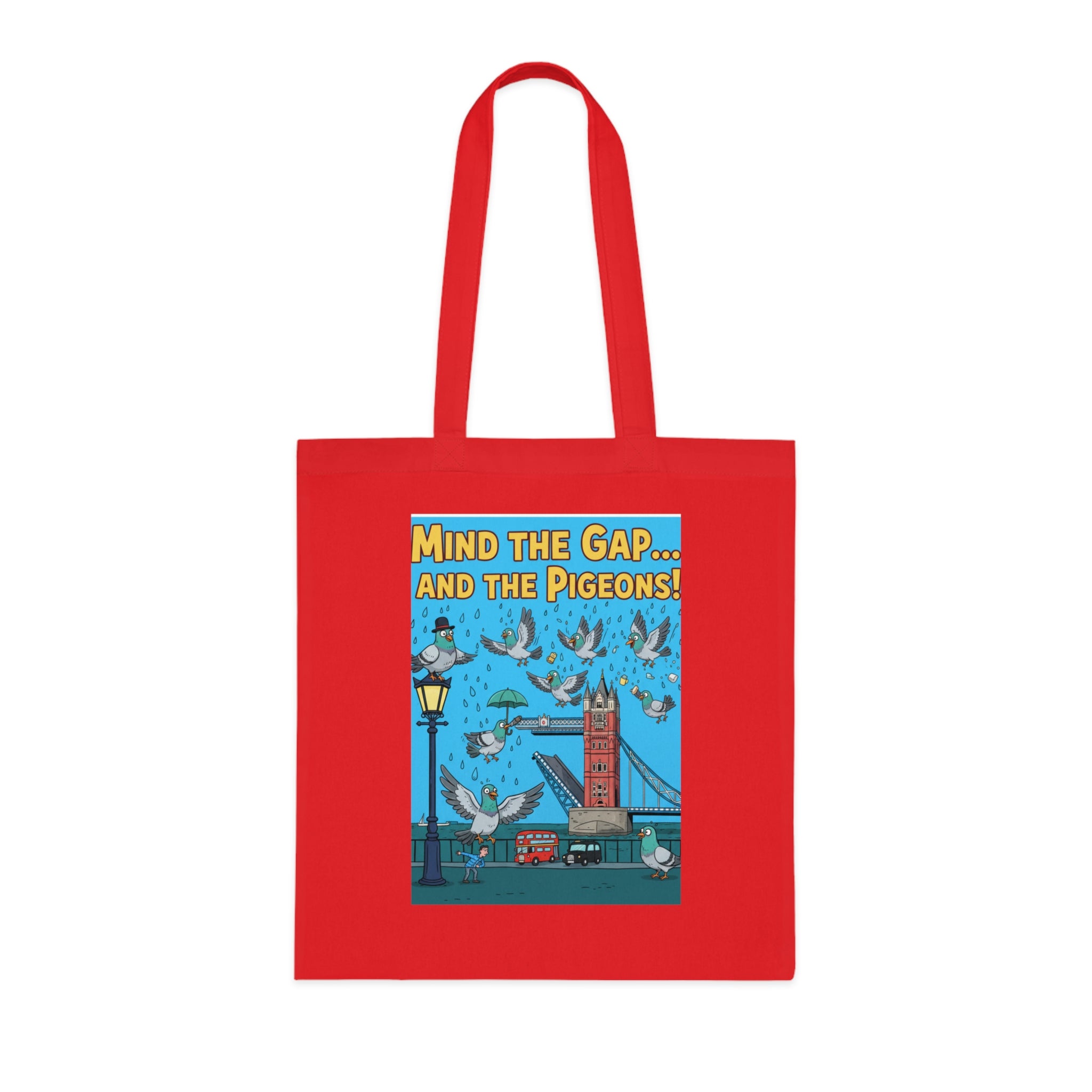 Vintage London Tote Bag — "Mind the Gap... and the Pigeons!" Illustrated Cotton Tote