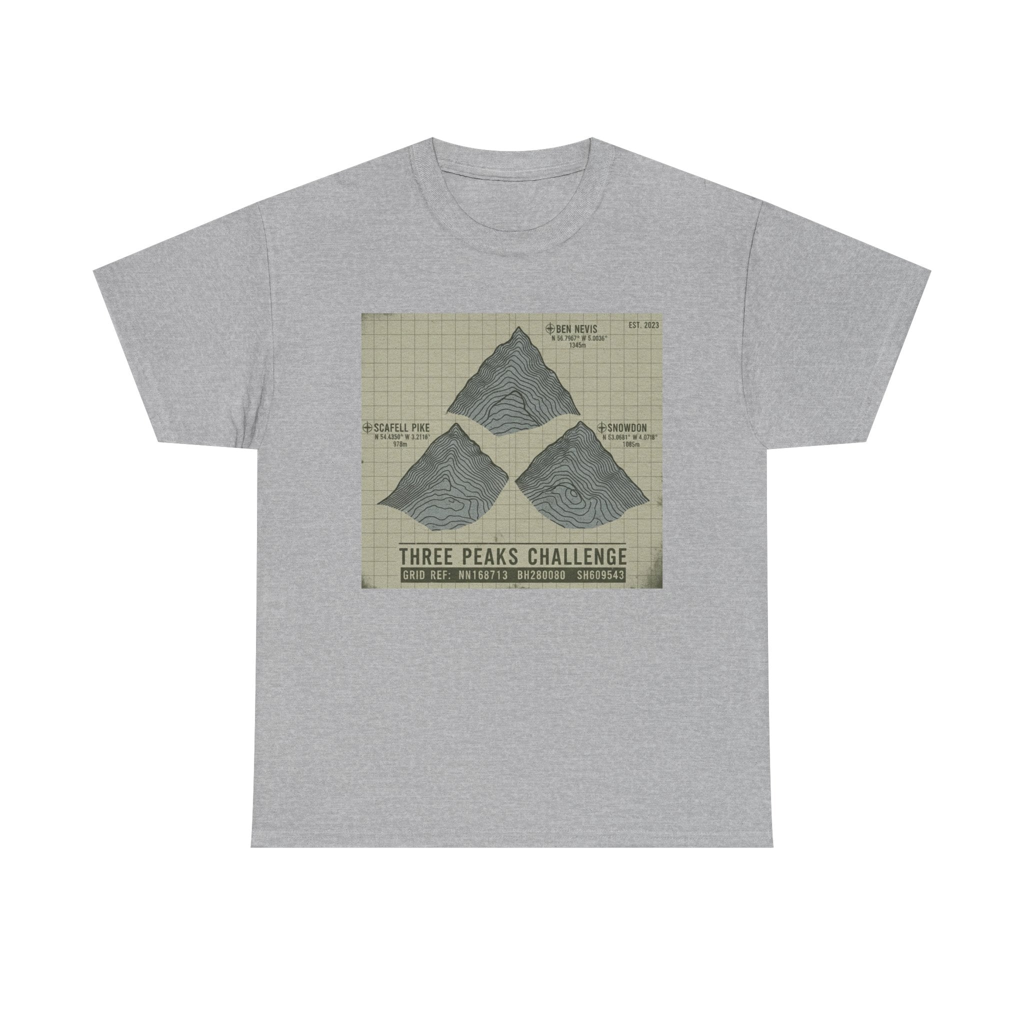 Three Peaks Challenge Graphic T-Shirt — Retro UK Mountain Summit Tee