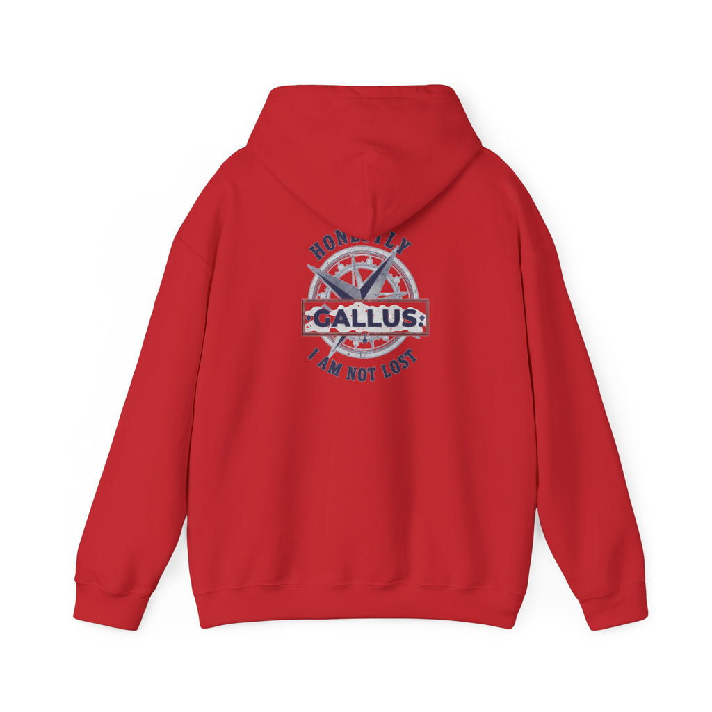 Gallus Compass Hoodie — 'Home Away I Am Not Lost' Travel Adventure Pullover