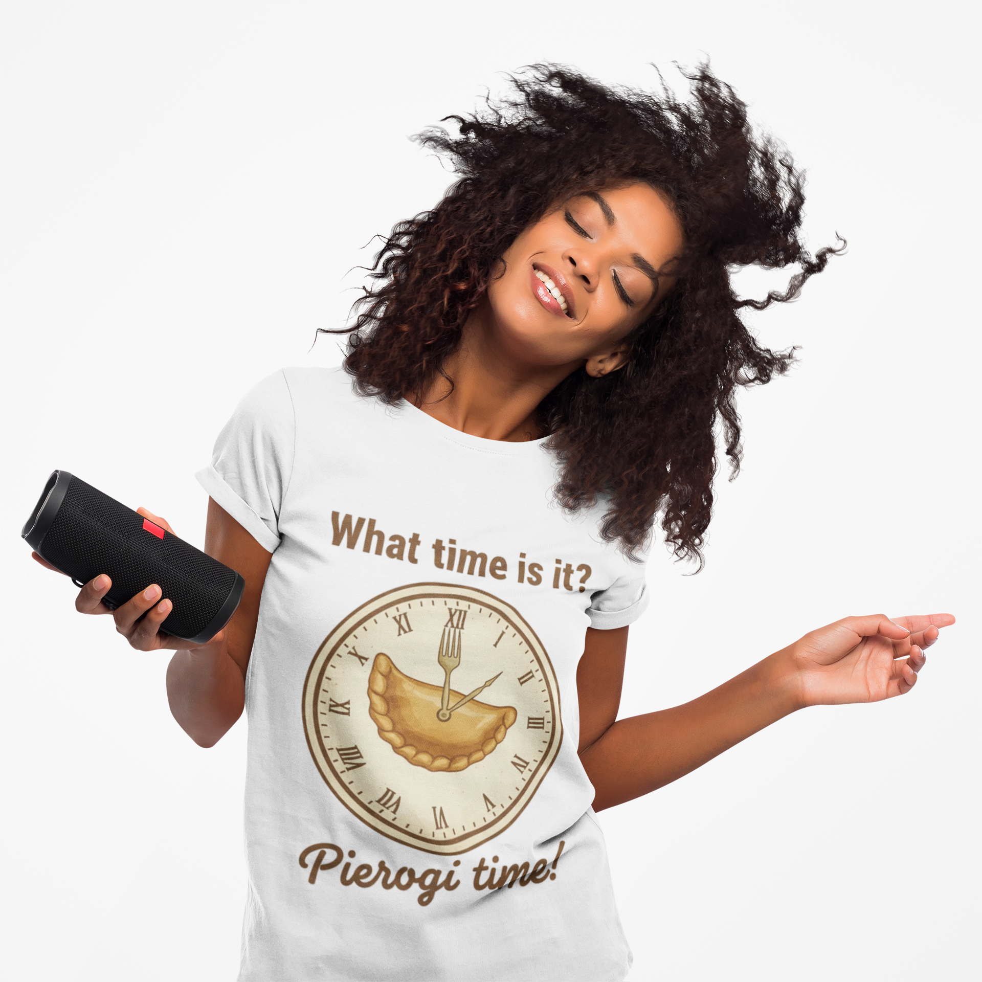 Pierogi Time T‑Shirt — "What time is it? Pierogi time!" Vintage Clock Food Tee