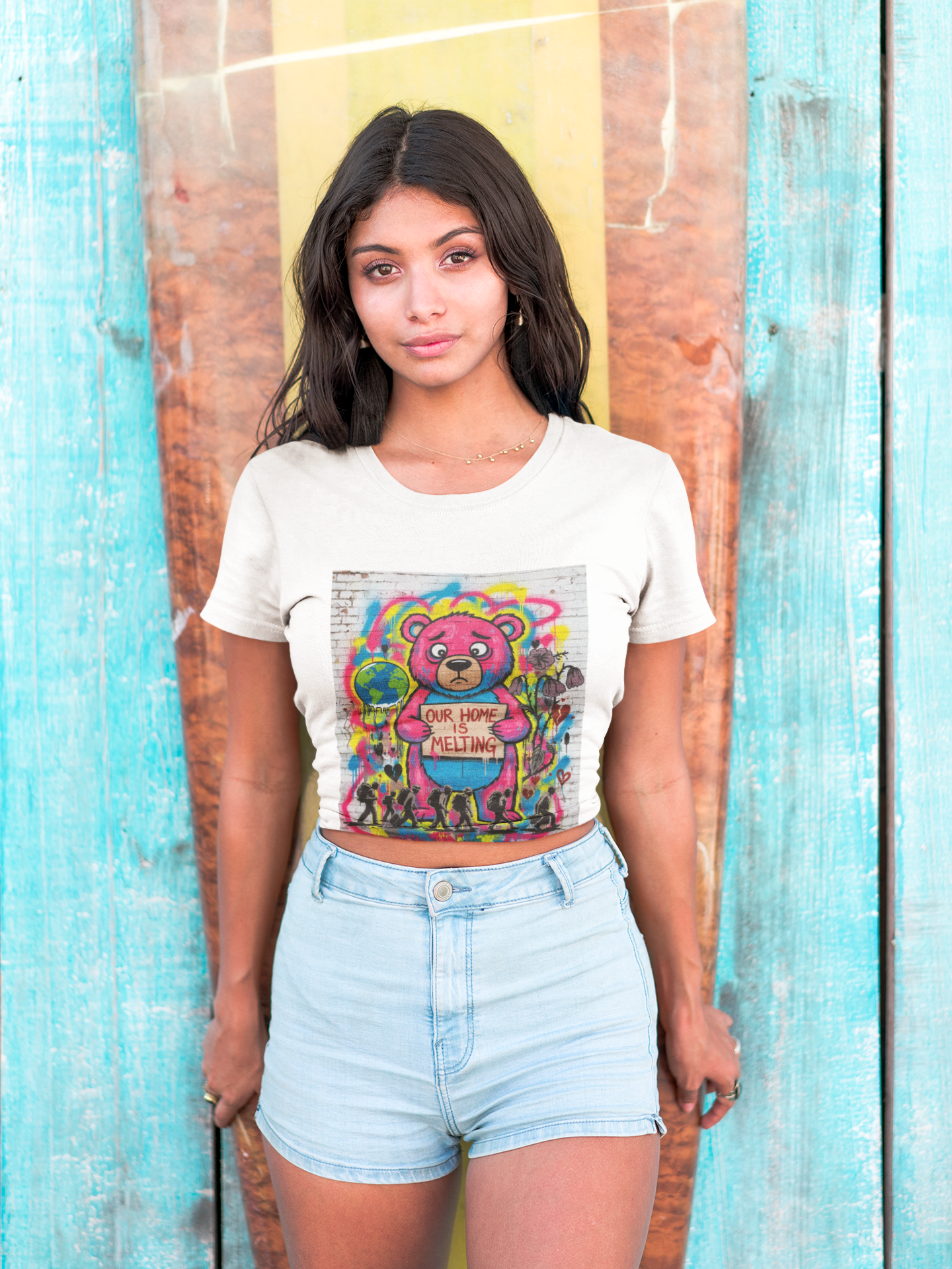 Climate Change Bear T-Shirt — "Our Home Is Melting" Street Art Tee
