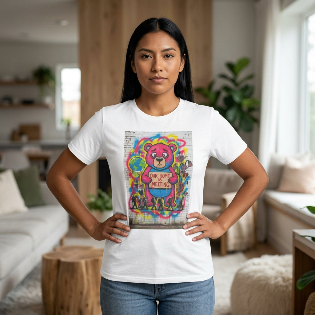 Climate Change Bear T-Shirt — "Our Home Is Melting" Street Art Tee