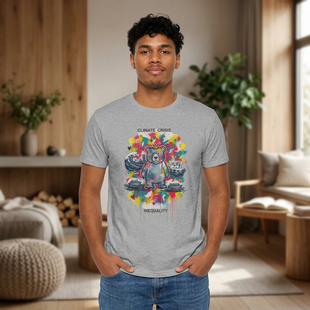 Graffiti Bear Tee — Colourful 'Climate Crisis' & 'Inequality' Graphic T-Shirt