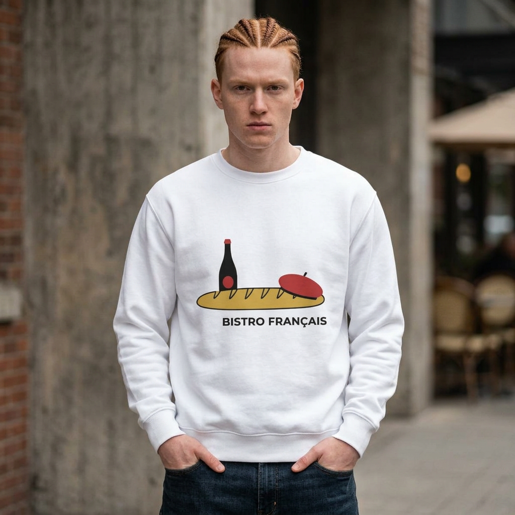 Bistro Français Sweatshirt — French Bistro Wine, Baguette & Cheese Crewneck