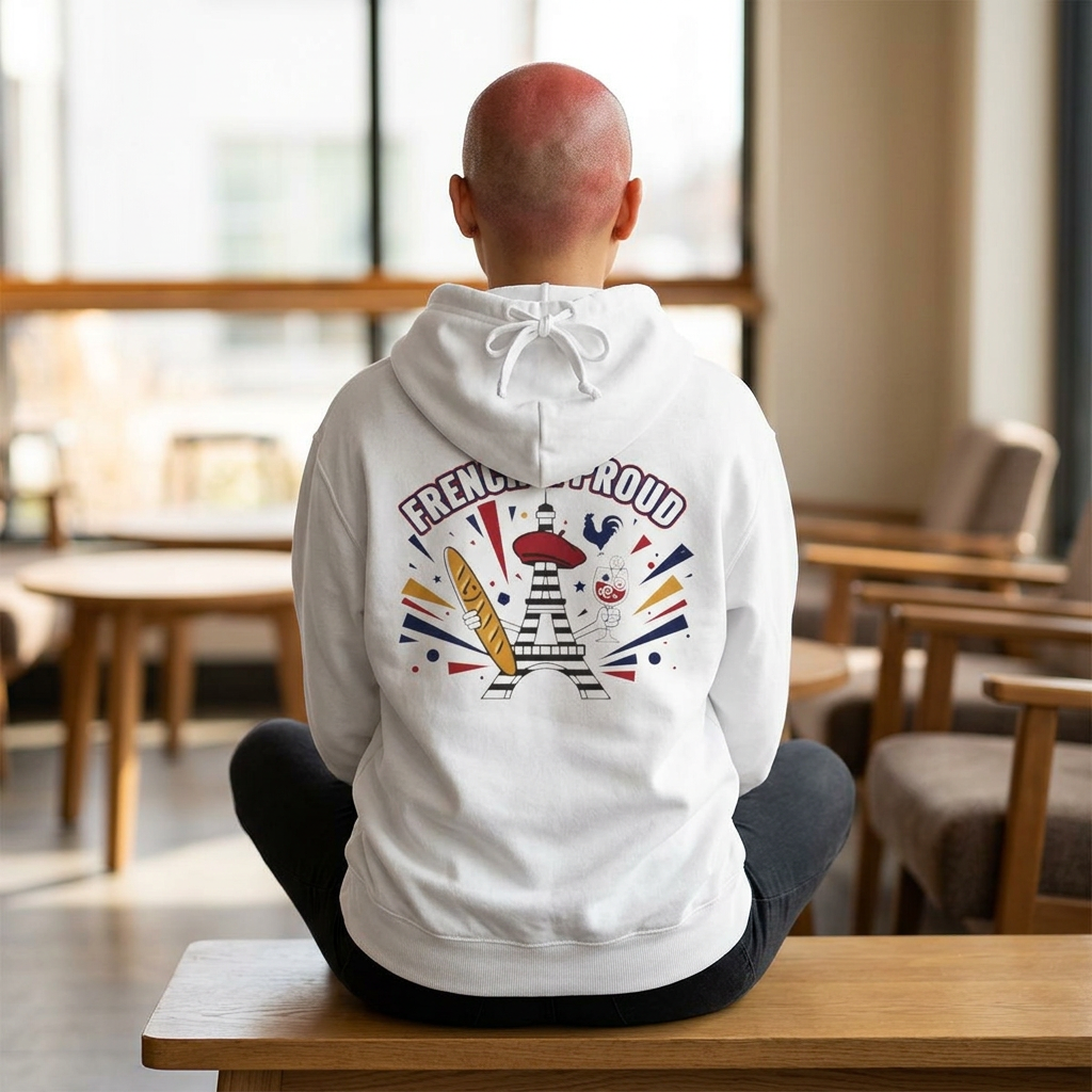 French & Proud College Hoodie — Baguette, Eiffel Tower Graphic Hoodie