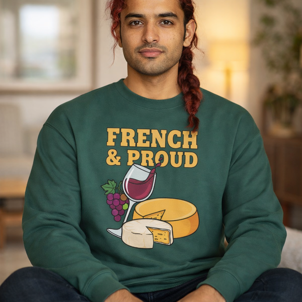 French & Proud Sweatshirt — Cheese, Wine & Grapes Crewneck