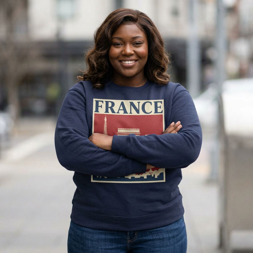 France Vintage Travel Sweatshirt — Eiffel Tower, Arc de Triomphe & Bicyclist Graphic
