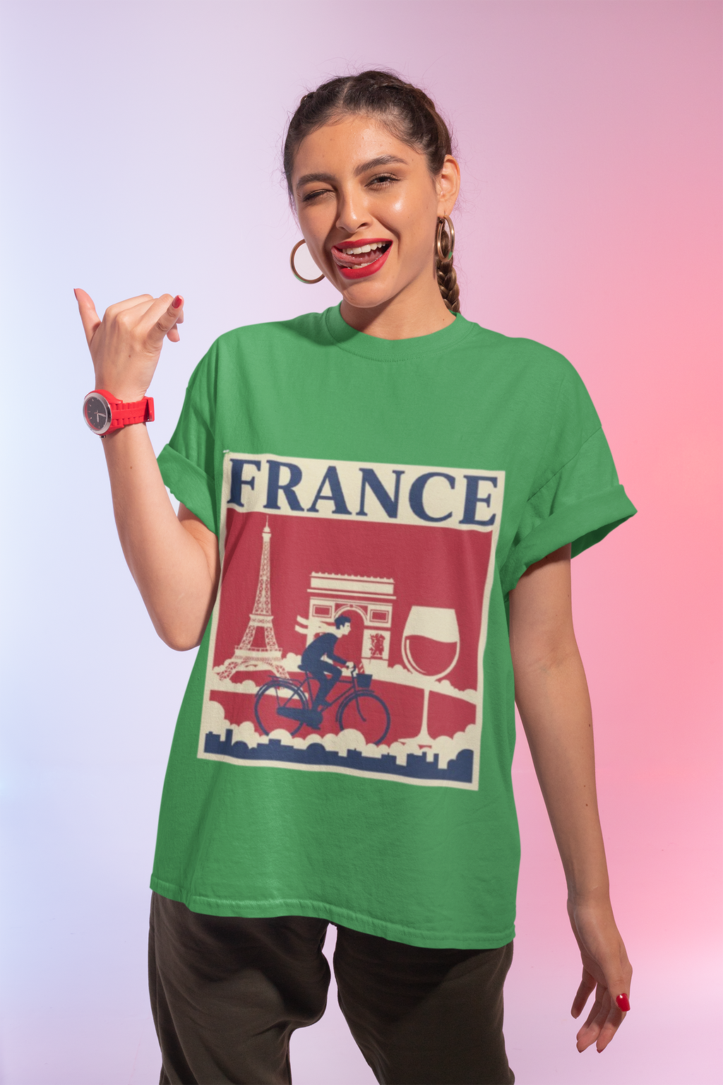 France Vintage Travel Tee — Eiffel Tower, Arc de Triomphe & Wine Graphic T-Shirt