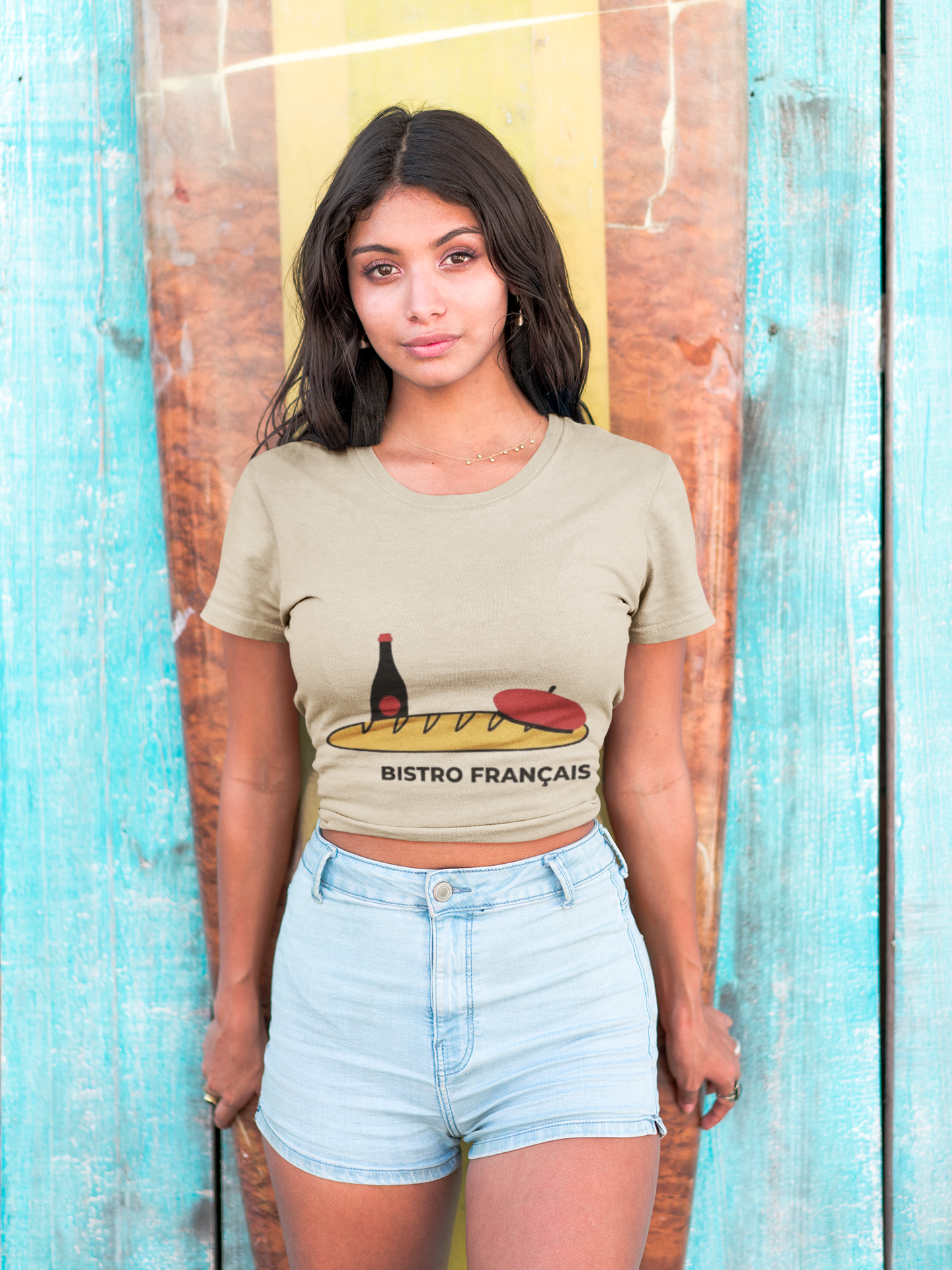 French Bistro Tee — 'Bistro Français' Bread, Wine & Beret Graphic Shirt