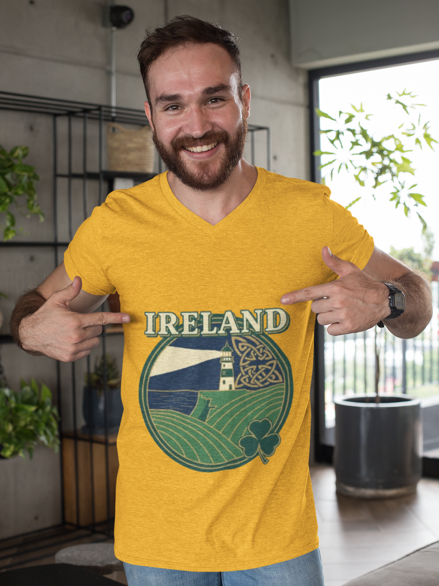 Ireland Scenic Tee — Celtic Lighthouse & Shamrock Graphic T-Shirt