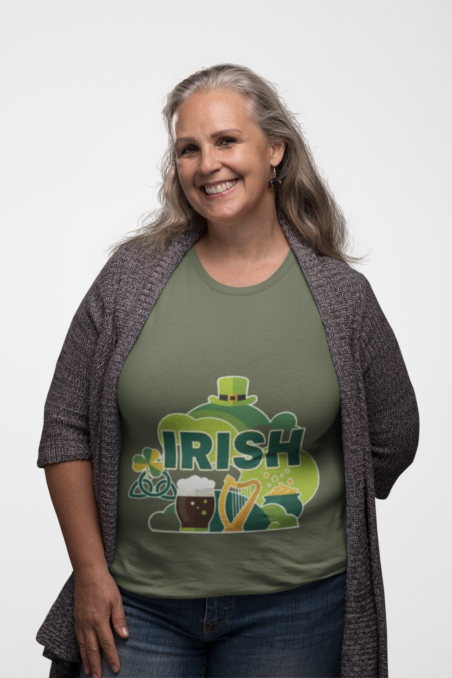 Irish St. Patrick's Day T-Shirt — Shamrock, Harp & Leprechaun Hat Design