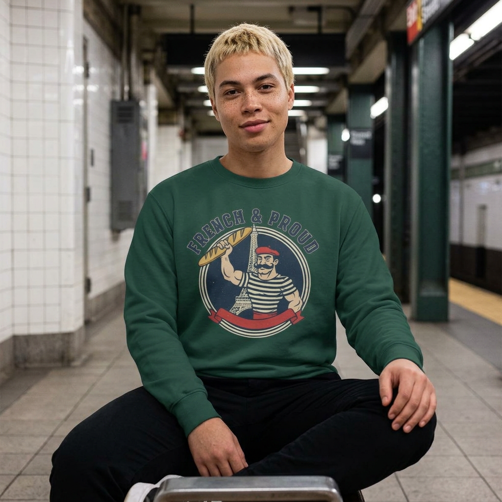 French & Proud Sweatshirt — Retro Baguette Marseille Crewneck for France Pride