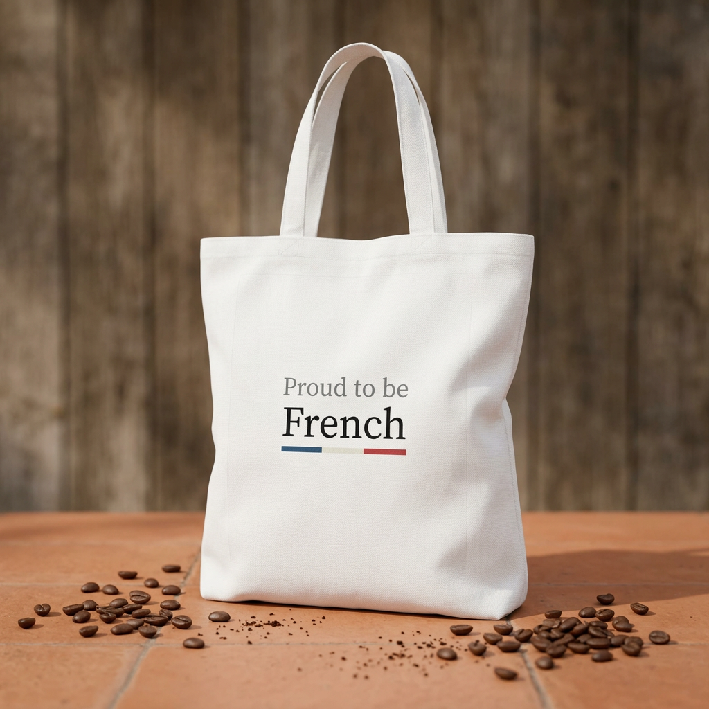 Proud to be French Cotton Tote Bag — French Flag Text Eco Market Tote
