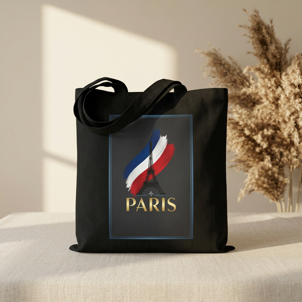 Paris Tricolor Cotton Tote Bag — Eiffel Tower Travel Souvenir