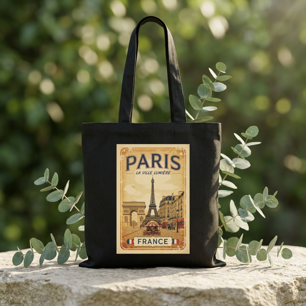 Paris Vintage Poster Cotton Tote Bag – Eiffel Tower France Travel Market Tote