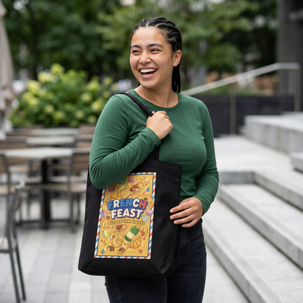 French Feast Tote Bag — Illustrated Pastries & Food Market Cotton Tote