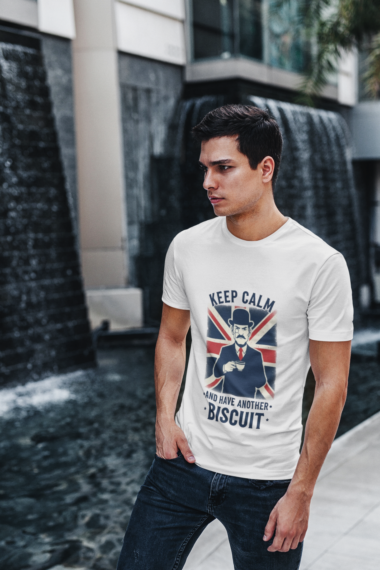 Keep Calm and Have Another Biscuit T‑Shirt - British Union Jack Tea Humor