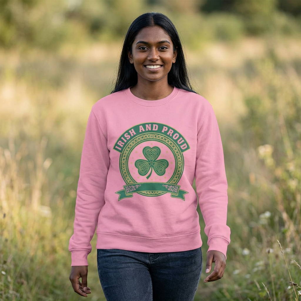 Irish and Proud Sweatshirt — Shamrock St. Patrick’s Day Crewneck